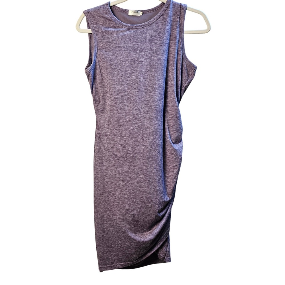 Qearal Purple Heathered Ruched Side Sleeveless Sheath‎ Dress Small EUC Comfort